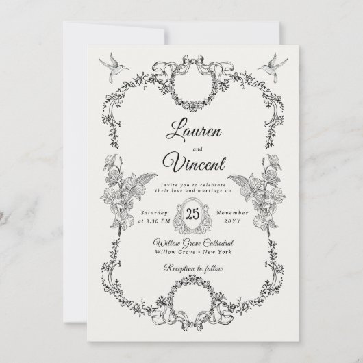 Rich Classic  Bloemen QR Code Trouwfoto Kaart (Voorkant)