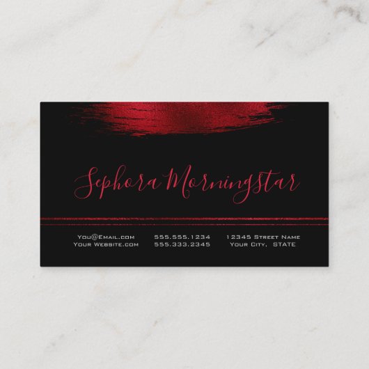 Rich Crimson Red Metallic Folie Paint Stroke Visitekaartje (Achterkant)