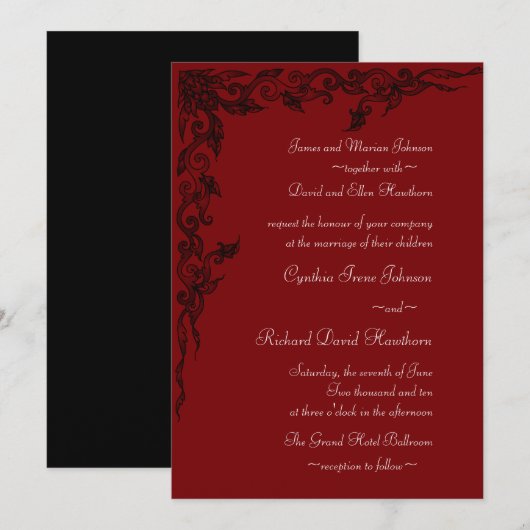 Rich Crimson Red Wedding Invitations Kaart (Voorkant / Achterkant)