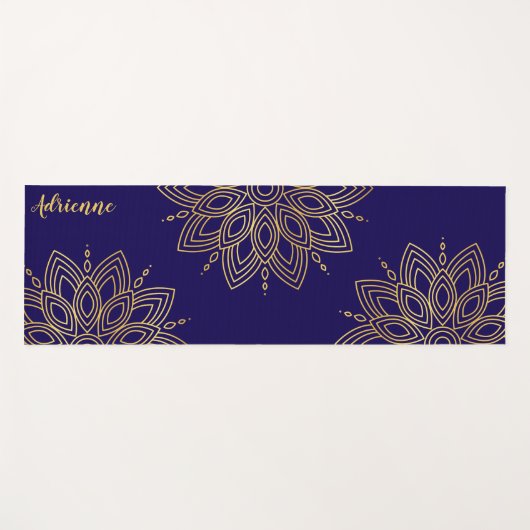 Rich Dark Blue and Faux Gold Mandala Yogamat (Voorkant (horizontaal))