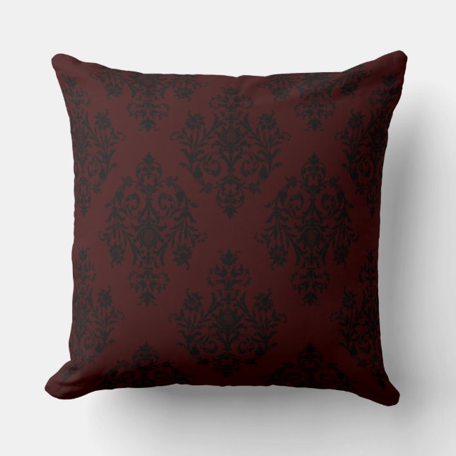 Rich Dark Red Color Stylish Damask-ontwerp Kussen (Voorkant)