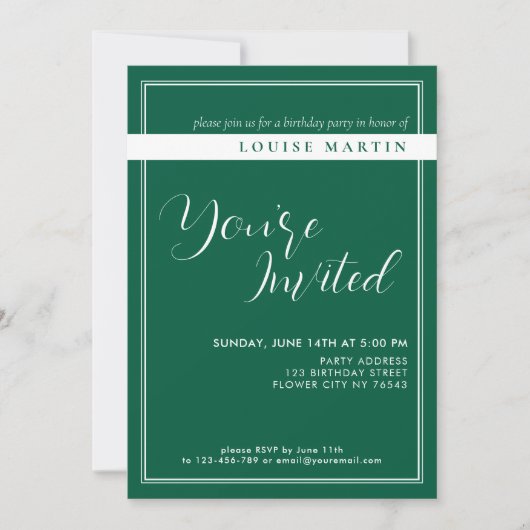 Rich Deep Green Aangepaste Verjaardag Uitnodiging (Voorkant)