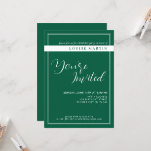 Rich Deep Green Aangepaste Verjaardag Uitnodiging