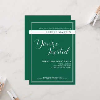 Rich Deep Green Aangepaste Verjaardag Uitnodiging