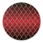 Rich Deep Red en Gold Quatrefoil Keramische Knop (Voorkant)