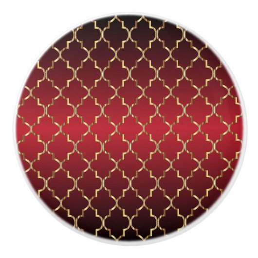 Rich Deep Red en Gold Quatrefoil Keramische Knop (Voorkant)