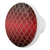 Rich Deep Red en Gold Quatrefoil Keramische Knop (Rechts)