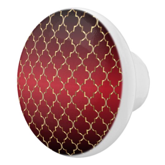 Rich Deep Red en Gold Quatrefoil Keramische Knop (Rechts)
