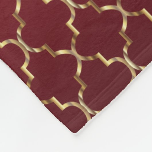 Rich Deep Red en Gold Quatrefoil Pattern Fleece Deken (Hoek)