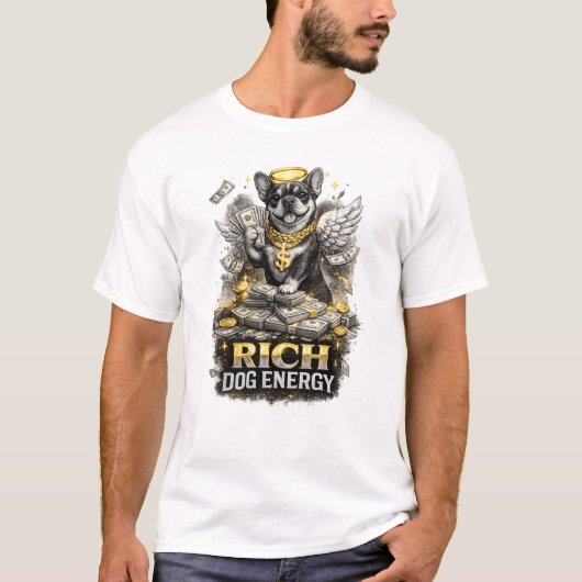 Rich Dog Energy Funny Money Dog Illustration T-shirt (Voorkant)