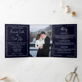 Rich donkerblauw zwart bruiloft drieluik uitnodiging (Binnen)