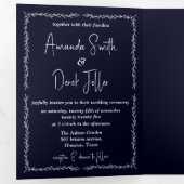 Rich donkerblauw zwart bruiloft drieluik uitnodiging (Binnenzijde eerst)