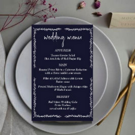 Rich Donkerblauw Zwart Wedding Menu Kaart