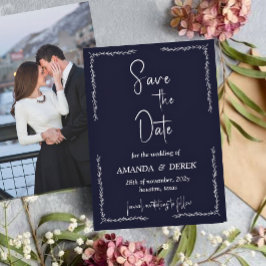 Rich Donkerblauw Zwart Wedding Save the Date