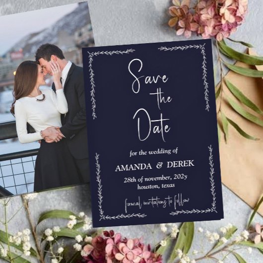 Rich Donkerblauw Zwart Wedding Save the Date
