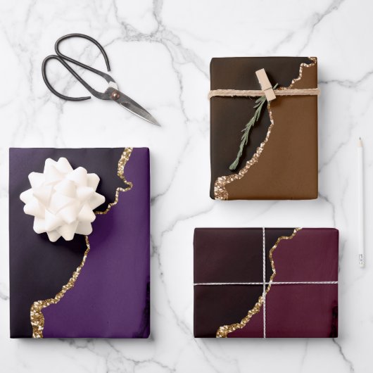 Rich Elegant Agate Gold Glitter Inpakpapier Vel (Voorkant)