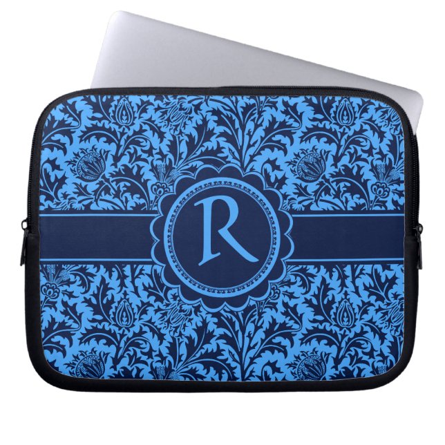 Rich Elegant Blue Floral William Morris Pattern Laptop Sleeve (Voorkant)