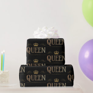 Rich Elegant QUEEN Royalty Lettering Crown Black Cadeaupapier