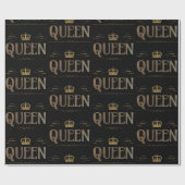 Rich Elegant QUEEN Royalty Lettering Crown Black Cadeaupapier (Vlak)