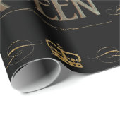 Rich Elegant QUEEN Royalty Lettering Crown Black Cadeaupapier (Rol Hoek)