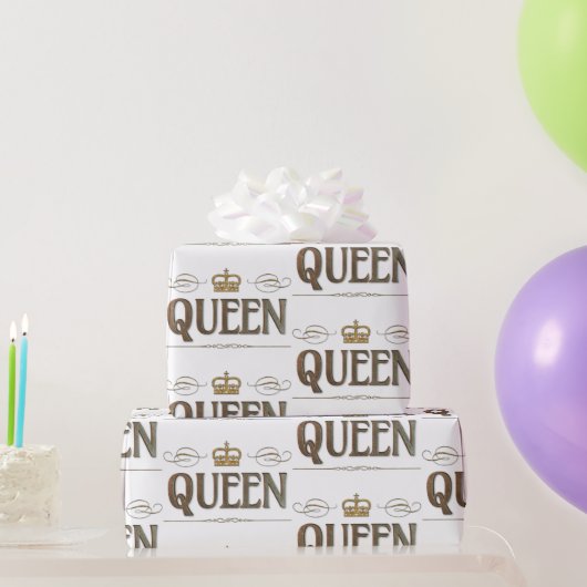 Rich Elegant QUEEN Royalty Lettering Crown Cadeaupapier (Feestgeschenken)