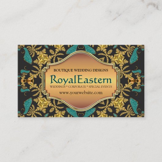 Rich Elegant Royal Eastern Blauwgroen Black Gold B Visitekaartje (Voorkant)