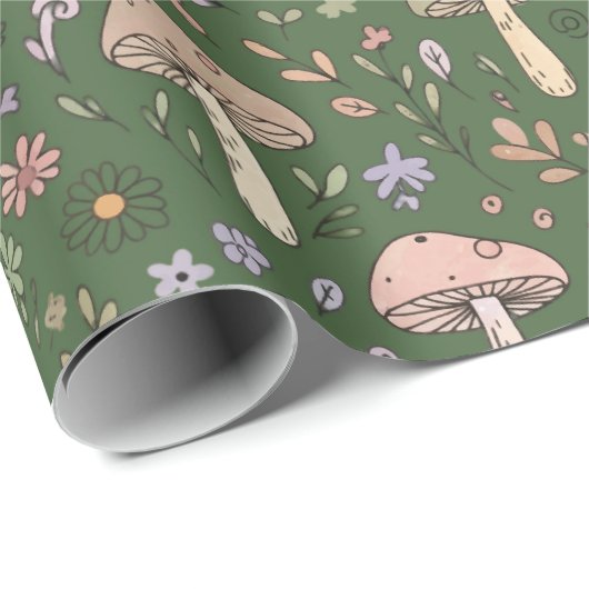 Rich Emerald Green Fungi Seamless Pattern Cadeaupapier (Rol Hoek)