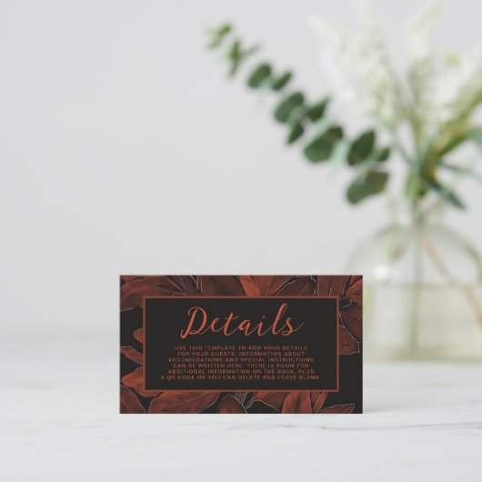Rich Fall Autumn Wedding Details Card Moody Leaves Informatiekaartje (Staand voorkant)