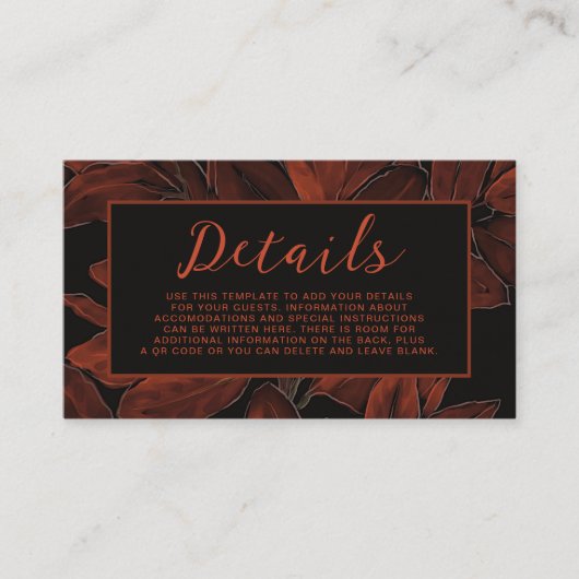Rich Fall Autumn Wedding Details Card Moody Leaves Informatiekaartje (Voorkant)