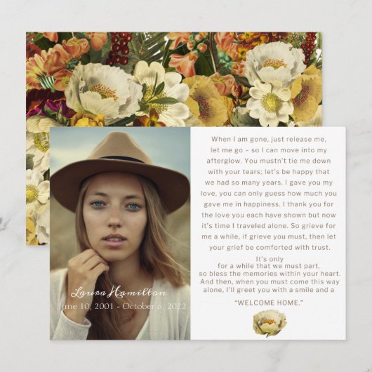 Rich Floral Funeral Memorial Herdenking sympathie Informatiekaartje (Voorkant / Achterkant)