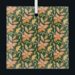 Rich Floral Pattern: Peach Flowers and Green Leave Glas Ornament<br><div class="desc">A vibrant floral pattern featuring peach and orange flowers with yellow accents on a dark green background. Surrounding leaves add contrast and richness.</div>