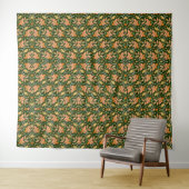 Rich Floral Pattern: Peach Flowers and Green Leave Wandkleed (In Situ (horizontaal))