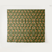 Rich Floral Pattern: Peach Flowers and Green Leave Wandkleed (Voorkant (horizontaal))