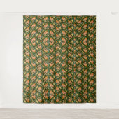 Rich Floral Pattern: Peach Flowers and Green Leave Wandkleed (Voorkant)