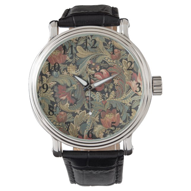 Rich Floral Tapestry Brocade Antiek Classic Horloge (Voorkant)