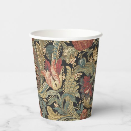 Rich Floral Tapestry Brocade Antiek Classic Papieren Bekers (Achterkant)