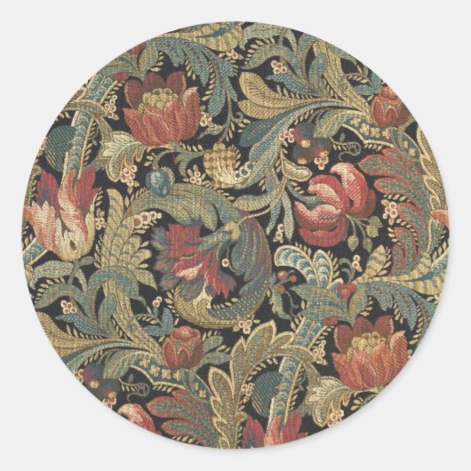 Rich Floral Tapestry Brocade Antiek Classic Ronde Sticker (Voorkant)