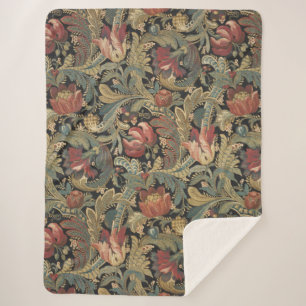 Rich Floral Tapestry Brocade Antiek Classic Sherpa Deken