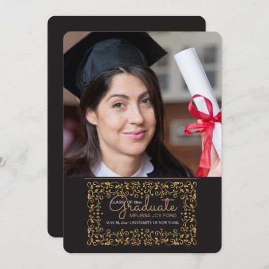Rich Gold Lijst Foto Afstuderen Aankondiging (Voorkant / Achterkant)