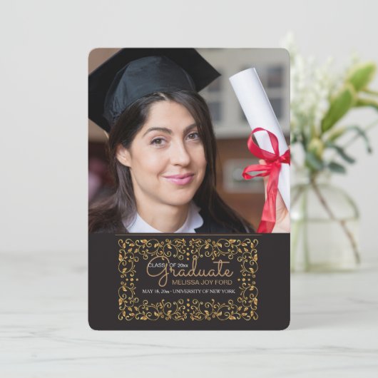 Rich Gold Lijst Foto Afstuderen Aankondiging (Staand voorkant)