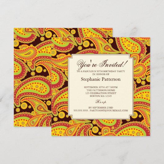 Rich Gold Paisley Pattern Milestone Birthday Party Kaart (Voorkant / Achterkant)