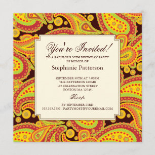 Rich Gold Paisley Pattern Milestone Birthday Party Kaart