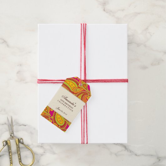 Rich Gold Paisley Pattern Party Gift Label Cadeaulabel (Met Touw)