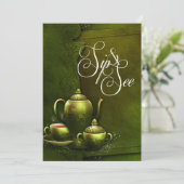  Rich Green Tea Party Sip/See Baby shower Kaart (Staand voorkant)