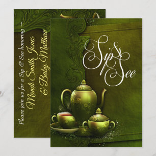 Rich Green Tea Party Sip/See Baby shower Kaart