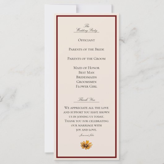 Rich Herfst Florals Wedding Programme (Achterkant)