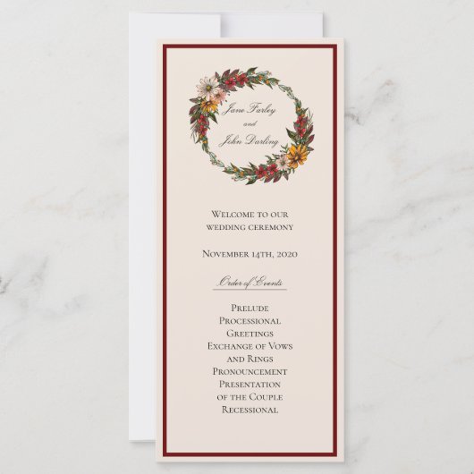Rich Herfst Florals Wedding Programme (Voorkant)