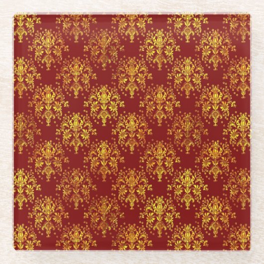 Rich Holiday Damask Glazen Onderzetter (Voorkant)