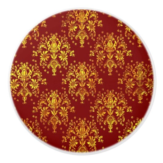Rich Holiday Damask Keramische Knop (Voorkant)