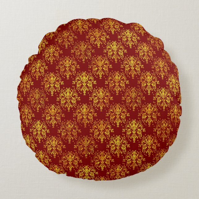 Rich Holiday Damask Rond Kussen (Voorkant)